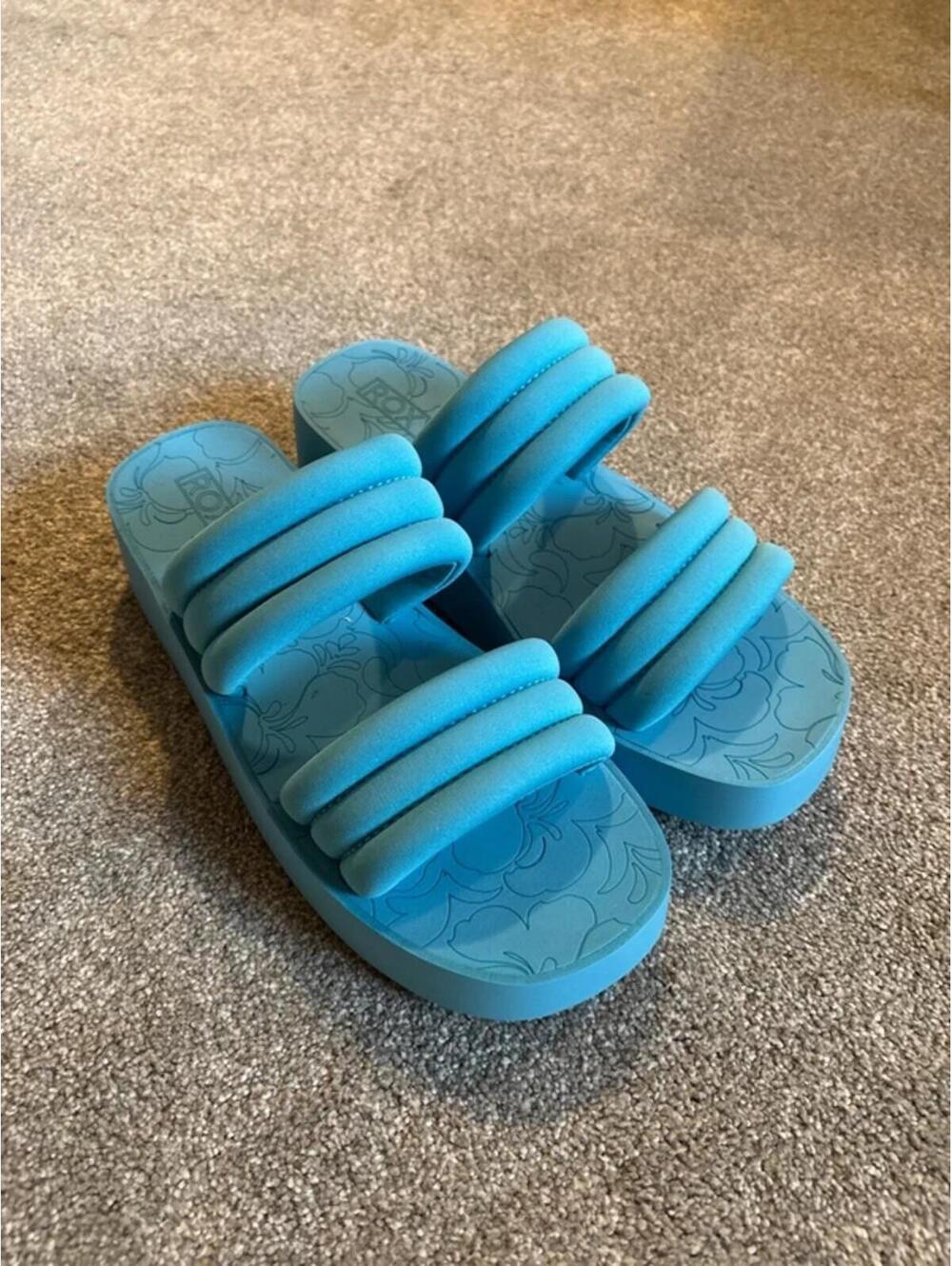 Roxy Blue/Turquoise Y2K Platform Slide Sandals - 11